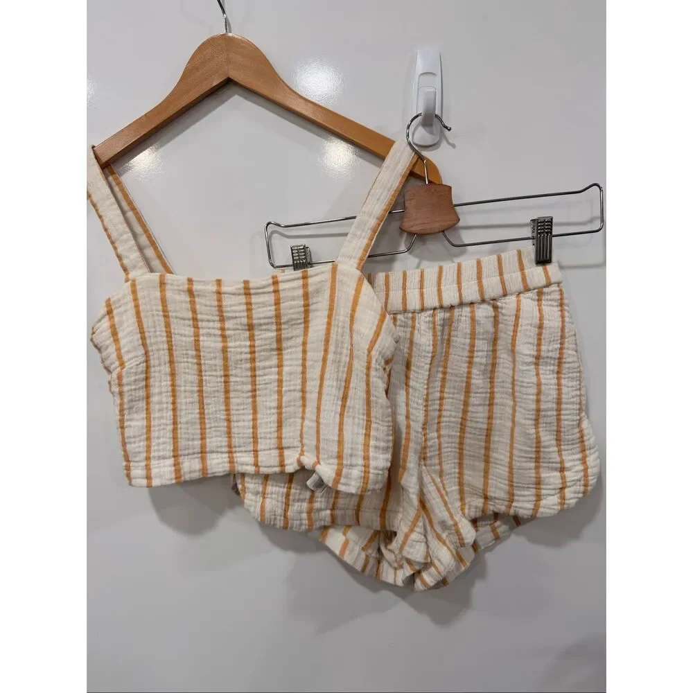 Rip Curl Striped Cotton Matching Set Crop Top Shor
